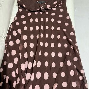Anne Klein Brown and Pink Polka Dot A-Line Skirt